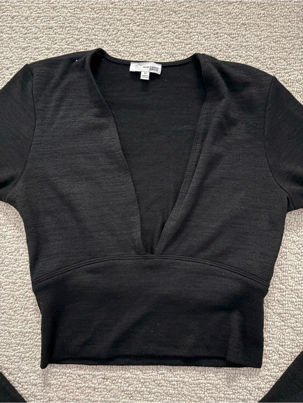 Wilfred Black Cropped Deep V Long-Sleeve Top - Picture 3 of 5